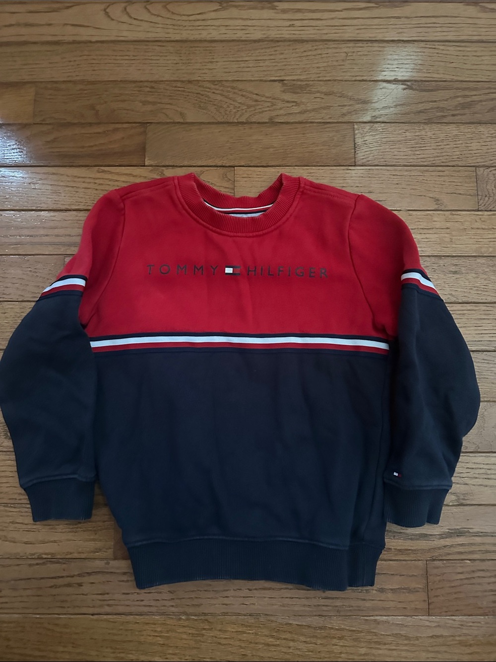 Tommy Hilfiger Red and Navy Colorblock Crewneck Sweatshirt